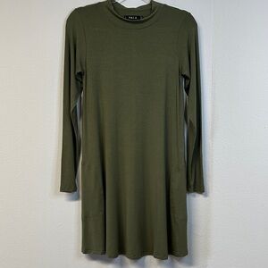 Yala Olive Green Long Sleeve Mock Neck Shift Dress XS